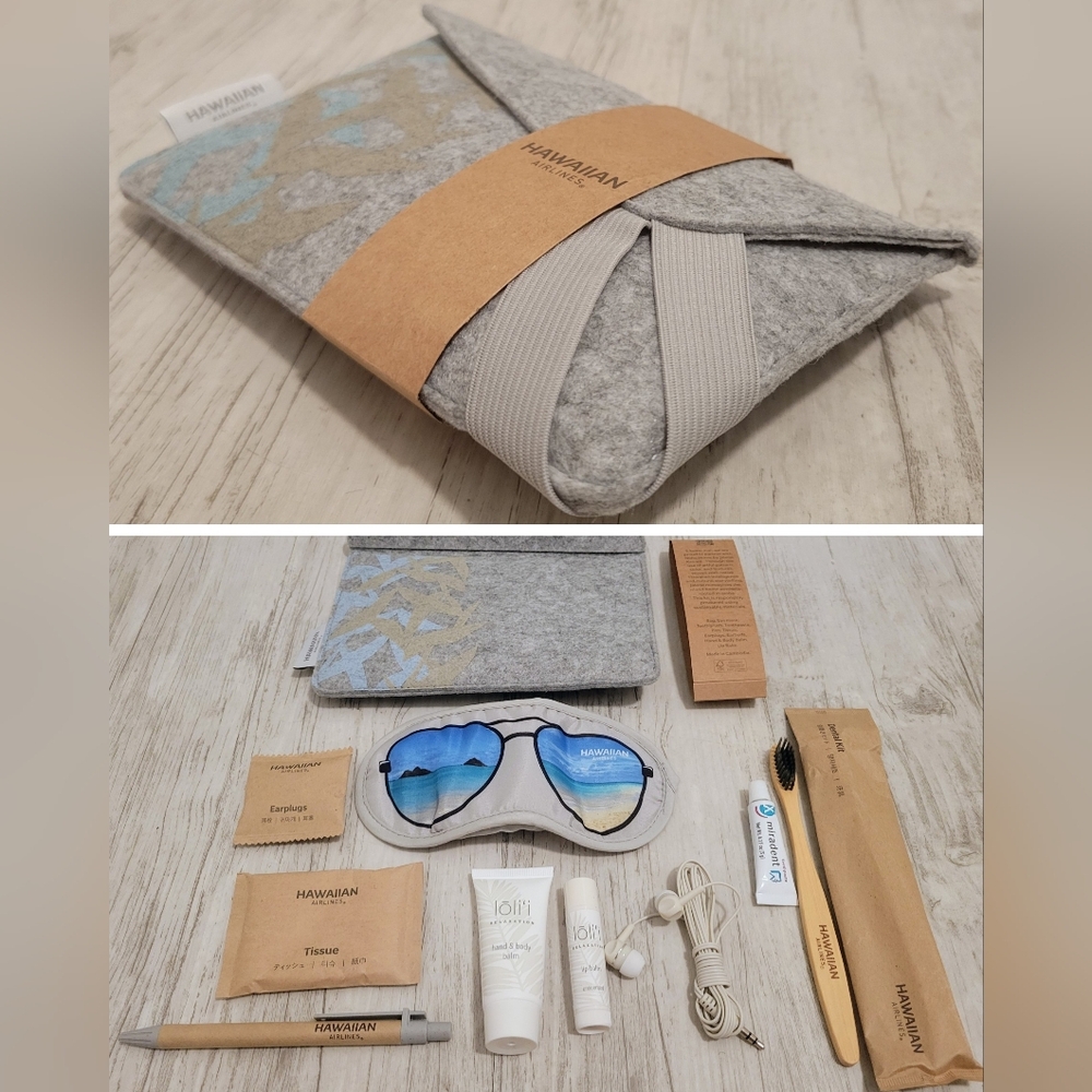 Hawaiian Airlines Business Class Amenity Kit Gray Travel Pouch Bag Noho Home